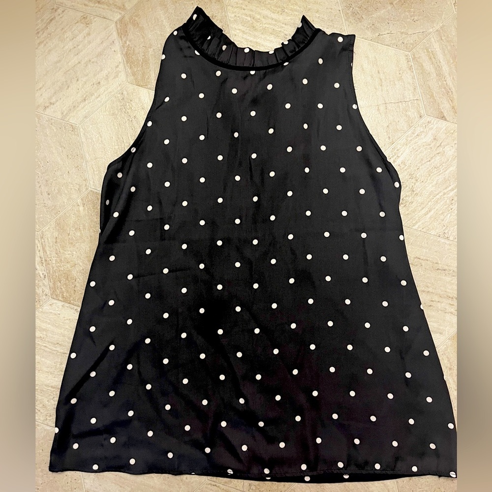 Loft Short Sleeve Polka Dot Blouse - Navy Blue